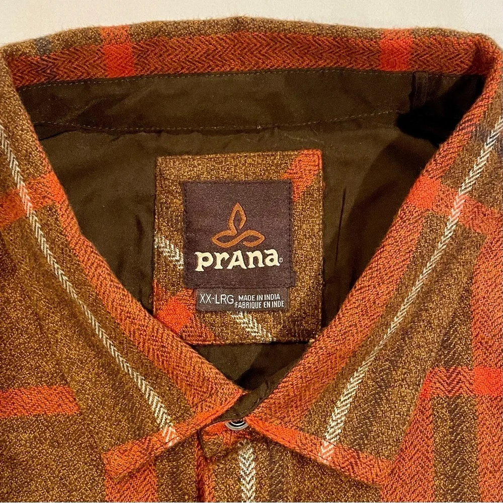 Prana Woodman Flannel Shirt Mens XXL XX-LRG 2XL Plaid Relaxed Fit Organic Cotton